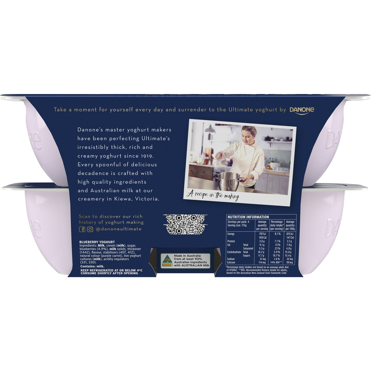 Ultimate Danone Double Cream Yoghurt Blueberry 115g X 4 Pack