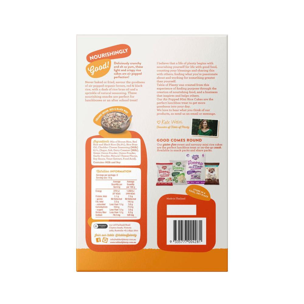 Table Of Plenty Multipack Popped Rice Cakes Cheddar Cheese 6 Pack - 90g