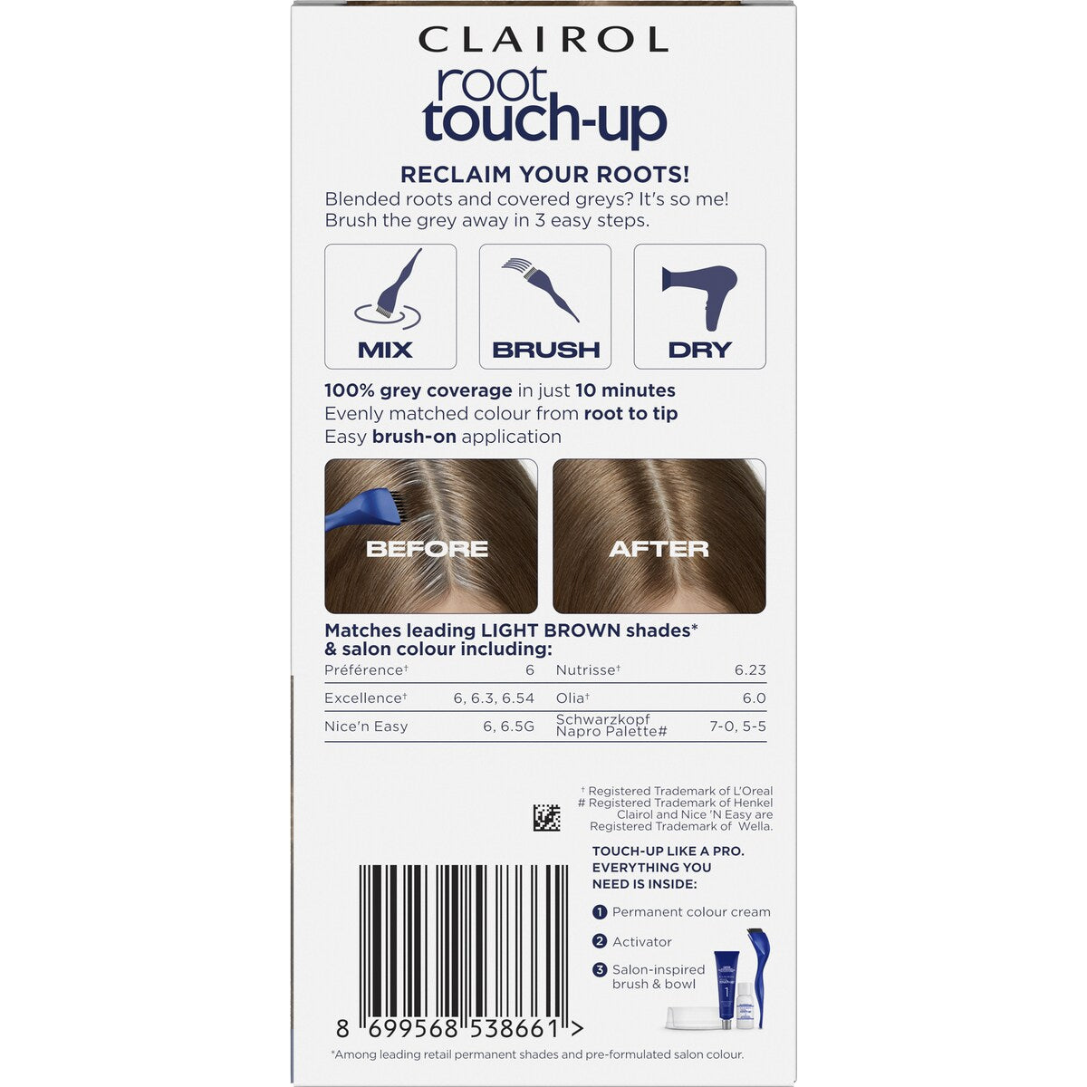 Clairol Root Touch Up Permanent 6 Light Brown Hair Colour each