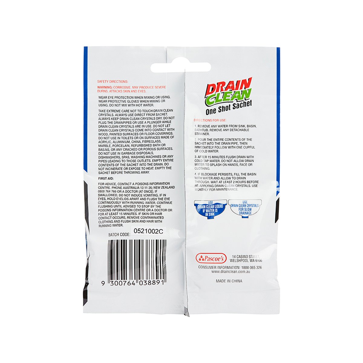 Drain Clean One Shot Crystals - 60g - Foil Sachet - Fast Acting