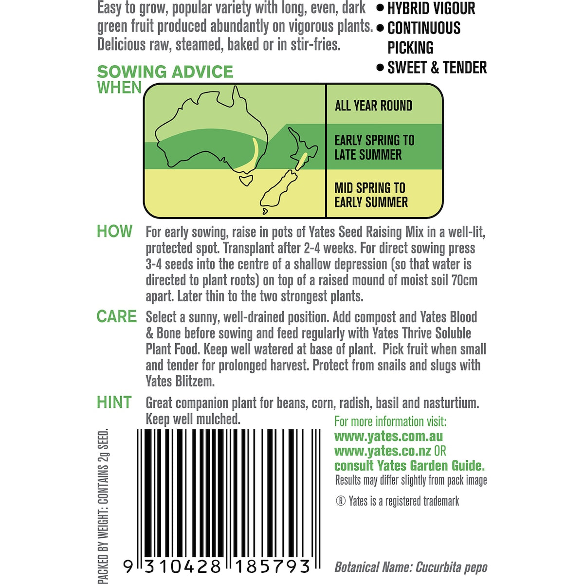 Yates Zucchini Blackjack Seeds 2 G