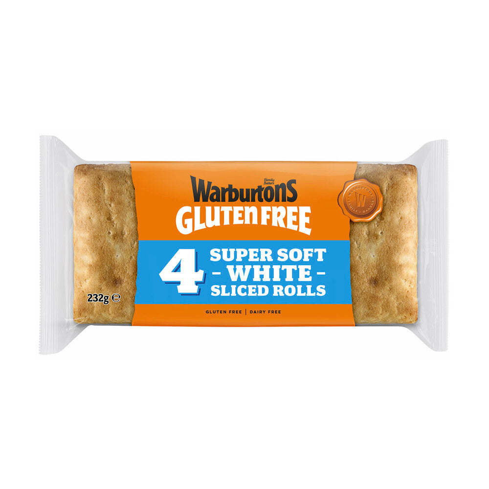 Warburtons Gluten Free Super Soft Sliced White Rolls 4 Pack - 232g