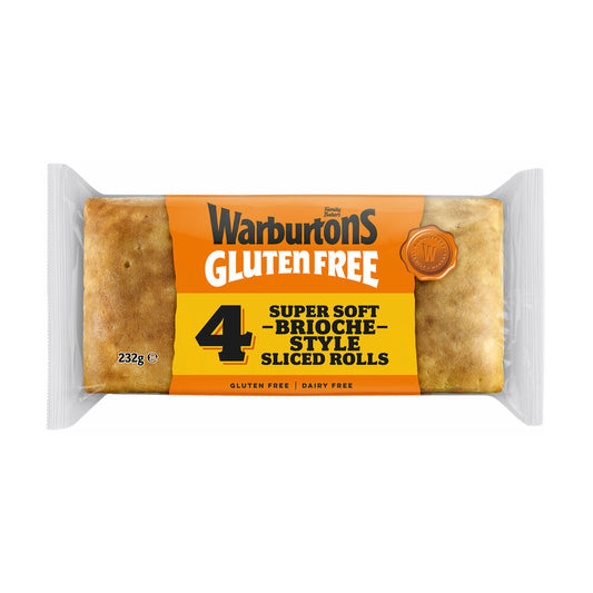 Warburtons Gluten Free Soft Sliced Brioche Style Rolls 4 Pack - 232g