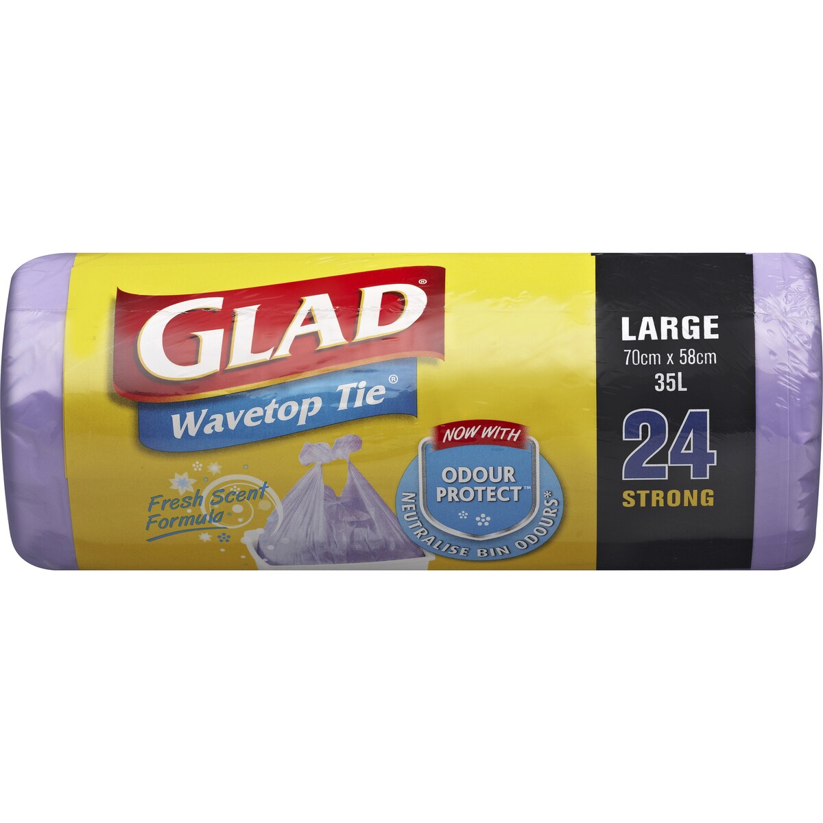 Glad Wavetop Tie Bin Liner Purple Large 24 pack