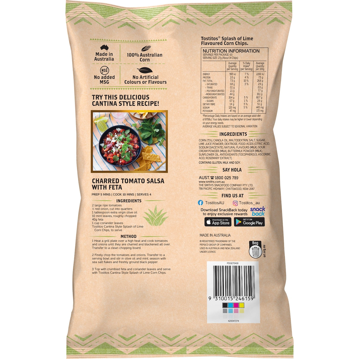 Tostitos Tortilla Chips Share Pack Splash Of Lime 175g