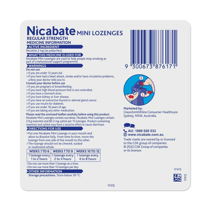 Nicabate Mini Lozenges Mint 2mg - 20 pack