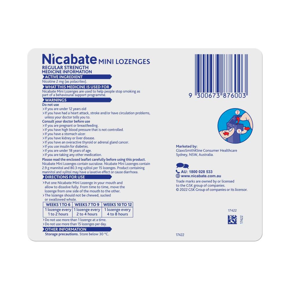 Nicabate Mini Lozenges Mint 2Mg - 60 pack
