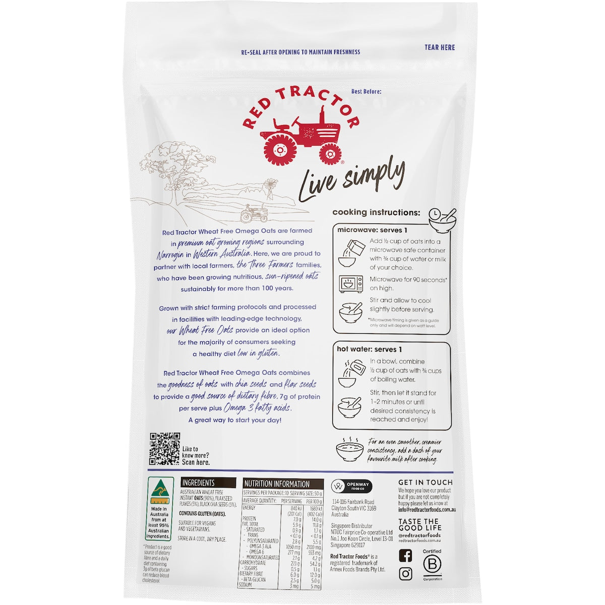 Red Tractor Wheat Free Omega 3 Oats 500g