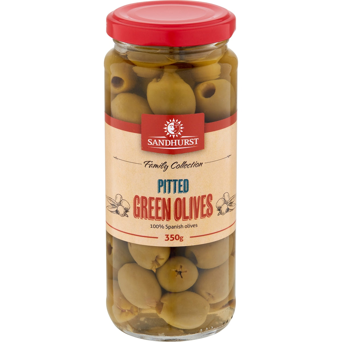 Sandhurst Olives Green Pitted 350g