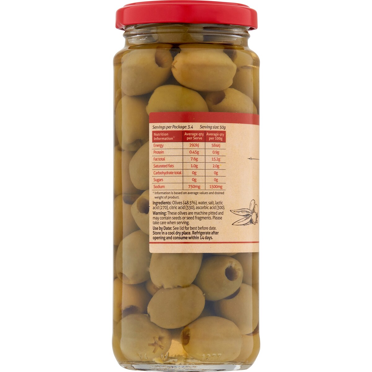 Sandhurst Olives Green Pitted 350g