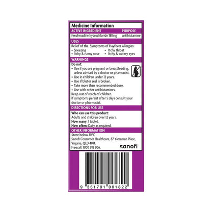 TelFast Hayfever Relief 180mg - 10 pack