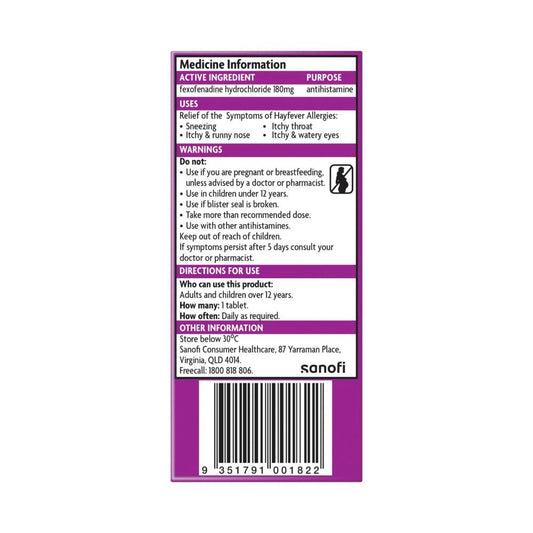 TelFast Hayfever Relief 180mg - 10 pack