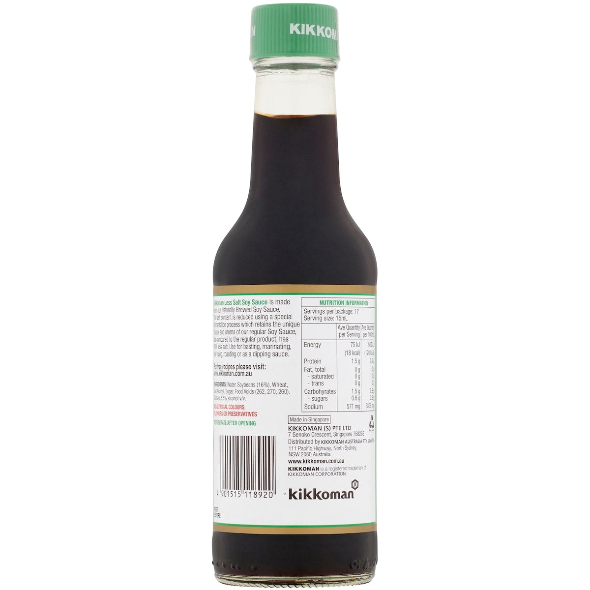 Kikkoman Naturally Brewed Soy Sauce Less Salt 250ml