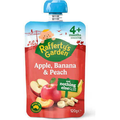Raffertys Garden Baby Food Pouch Apple Banana & Peach 4+ Months 120g