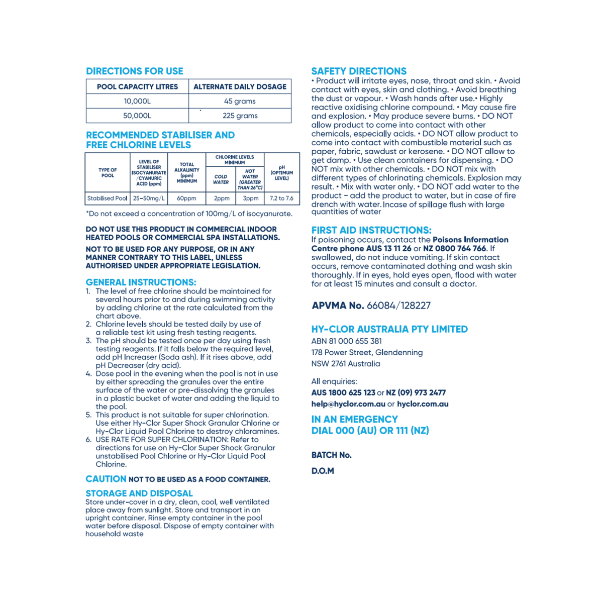 Hy Clor Pool Chlorine - 2kg - Sodium Dichloroisocyanurate - 3 in 1
