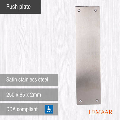 Lemaar Push Plate 250x65x2mm Satin Stainless Steel DDA Compliant