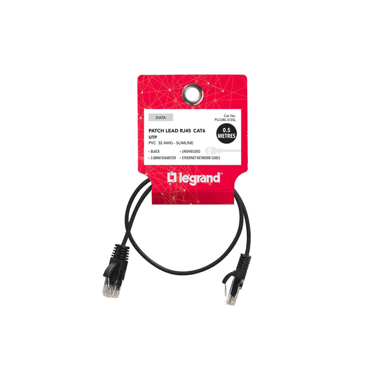 Legrand 0.5m Cat 6 UTP Slimline Patch Lead Black