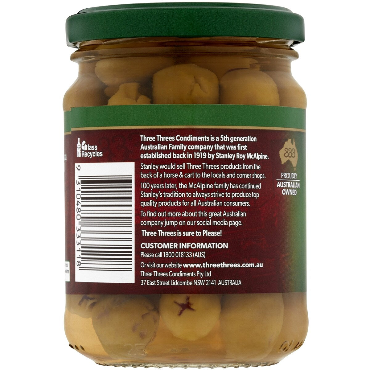 Three Threes Olives Stuffed 250g