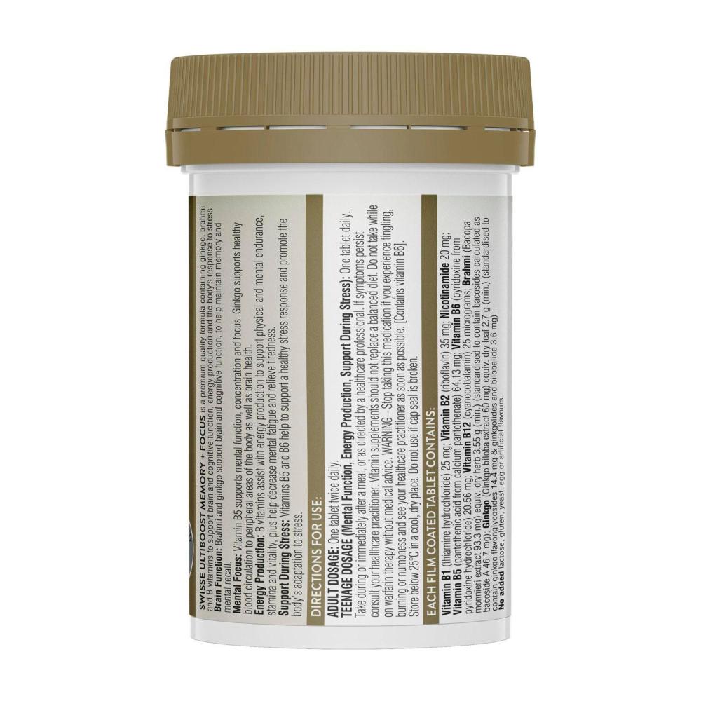 Swisse Ultiboost Memory & Focus Supports Brain Function and Stress Response 50 Tablets - 50 pack