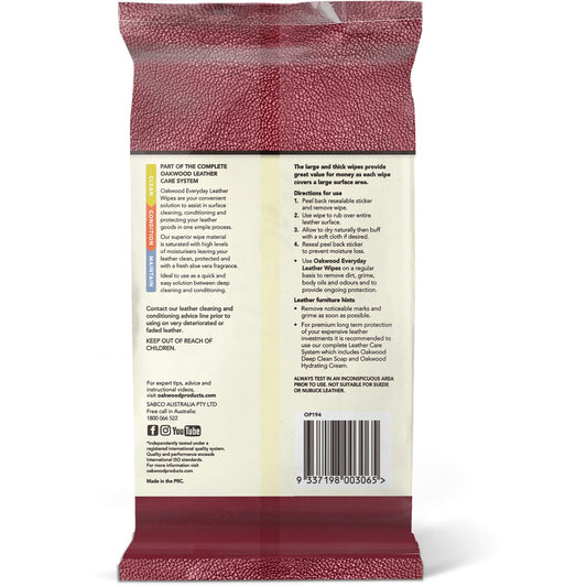 Oakwood Leather Polish Conditioner Wipes 20 pack