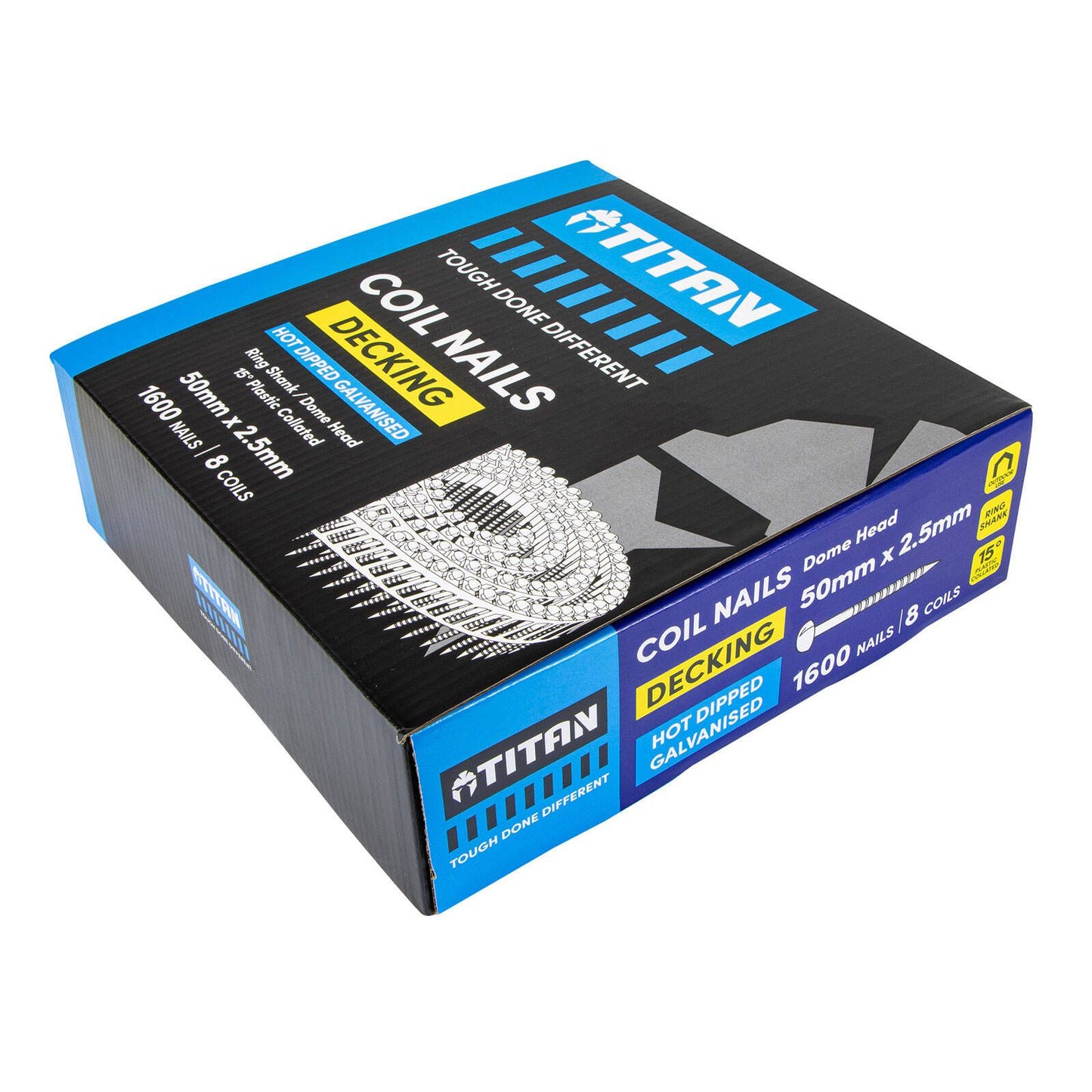 Titan Collated Coil Nail Dome Ring - 50 x 2.5mm - 1600 Pack