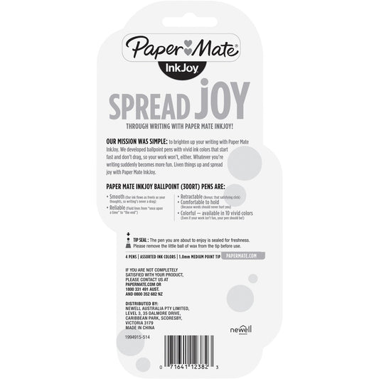 Paper Mate Inkjoy 300rt Ballpoint Pens Assorted Colours 4 Pack