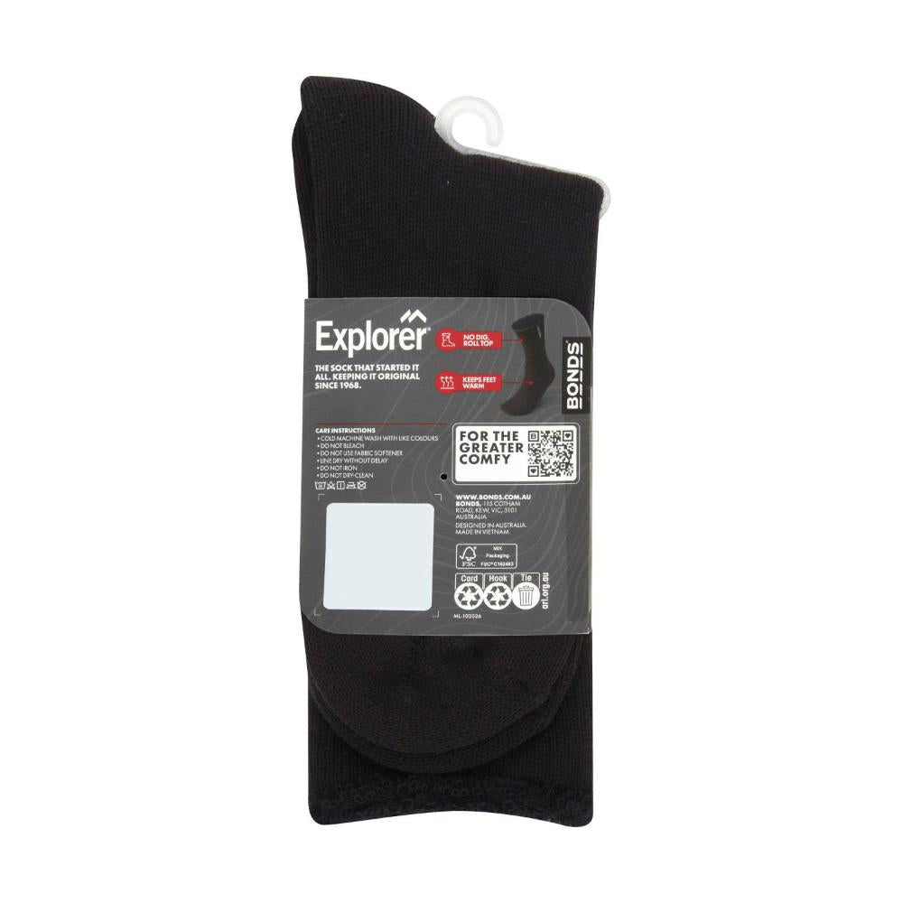 Bonds Explorer Mens Socks Original Wool Crew Black 11-14 1 Pack