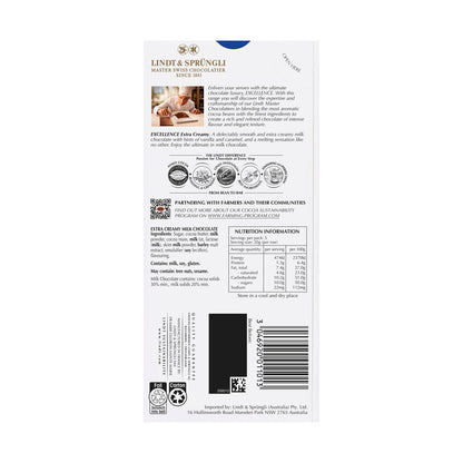 Lindt Extra Creamy Excellence Milk Chocolate Block - 100g