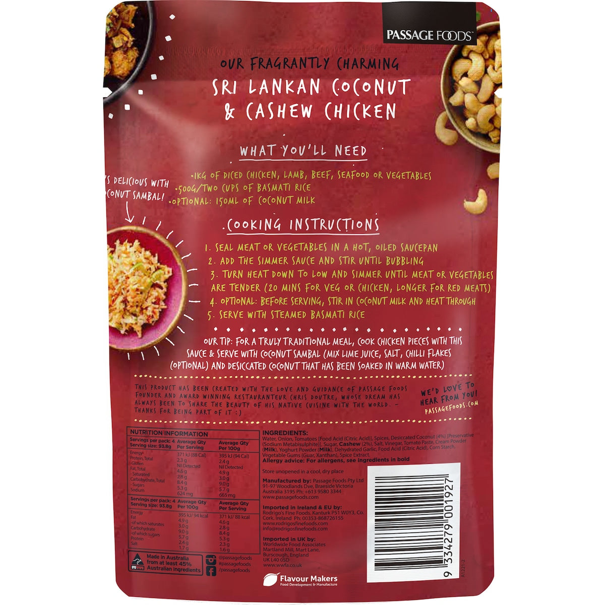 Passage To India Sri Lanka Simmer Sauce Coconut & Cashew Chicken 375g