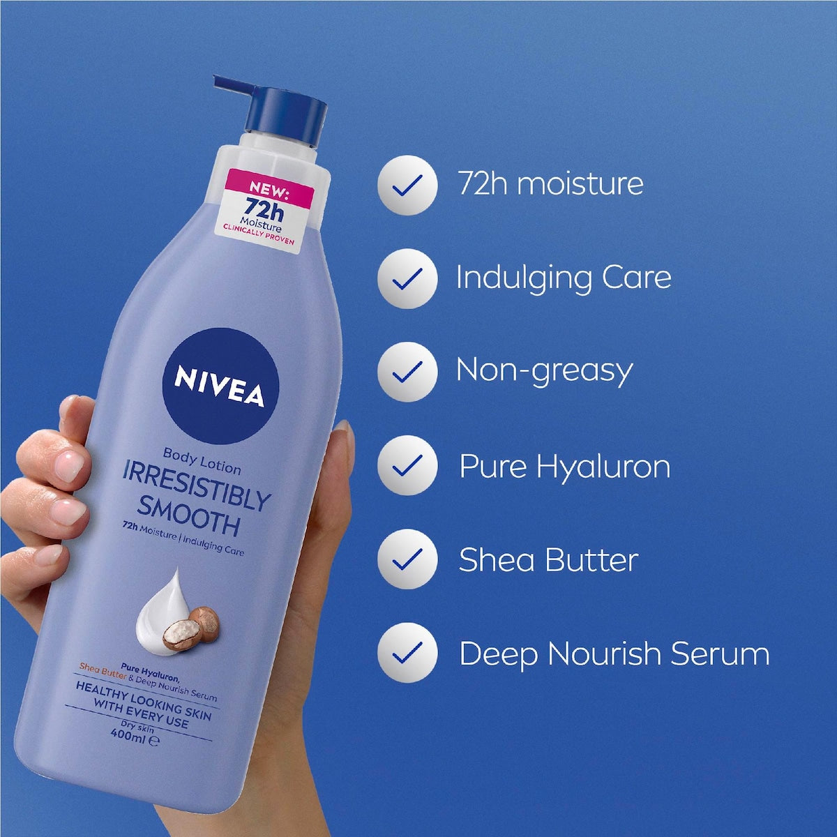 Nivea Irresistibly Smooth Lotion With Moisturising Serum 72hr 400ml
