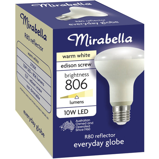 Mirabella LED R80 Reflector Edison Screw 10W 806lm Warm White Globe each
