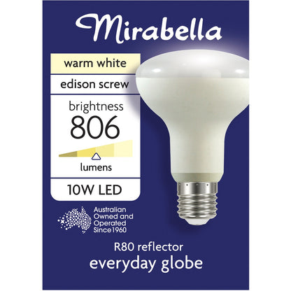 Mirabella LED R80 Reflector Edison Screw 10W 806lm Warm White Globe each