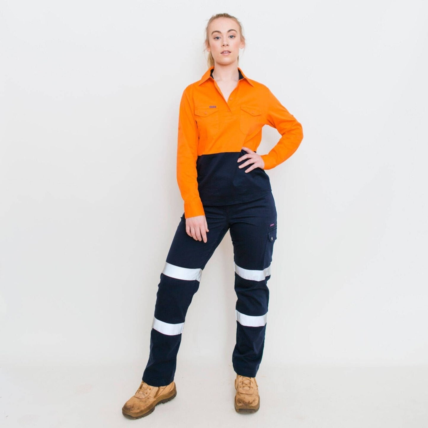Green Hip Long Sleeve Hi-Vis Shirt - Orange/Blue - Size 18