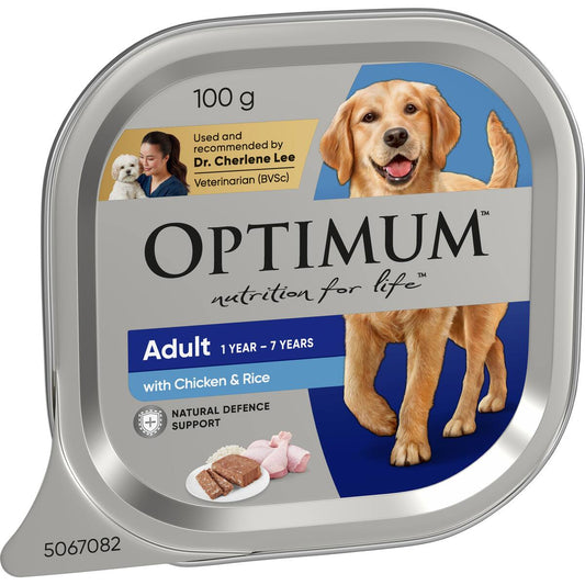 Optimum Adult Wet Dog Food With Chicken & Rice Tray 100g
