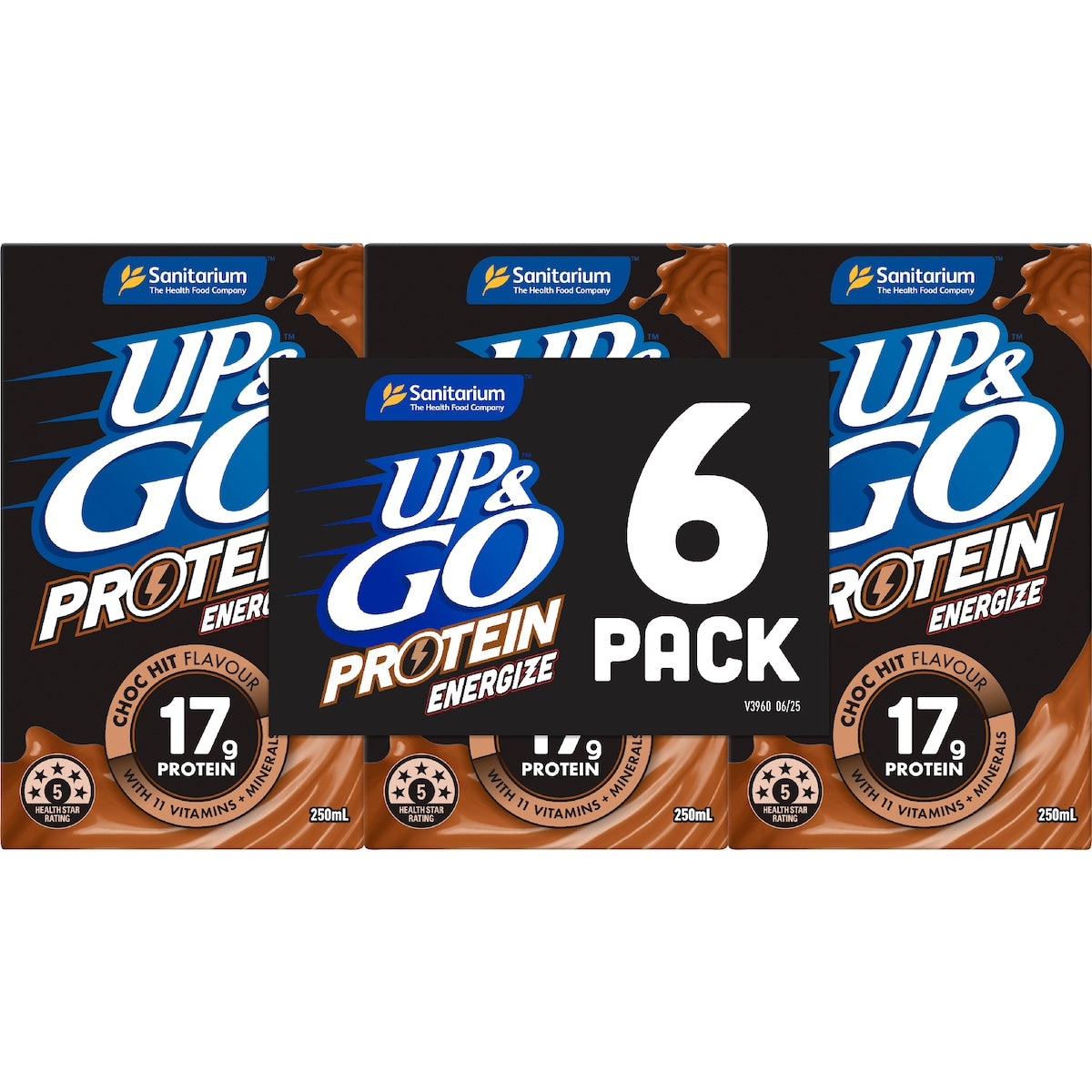 Up&go Protein Energize Liquid Breakfast Choc 250ml X 6 Pack