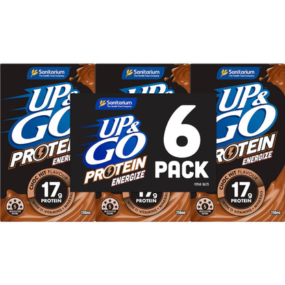 Up&go Protein Energize Liquid Breakfast Choc 250ml X 6 Pack