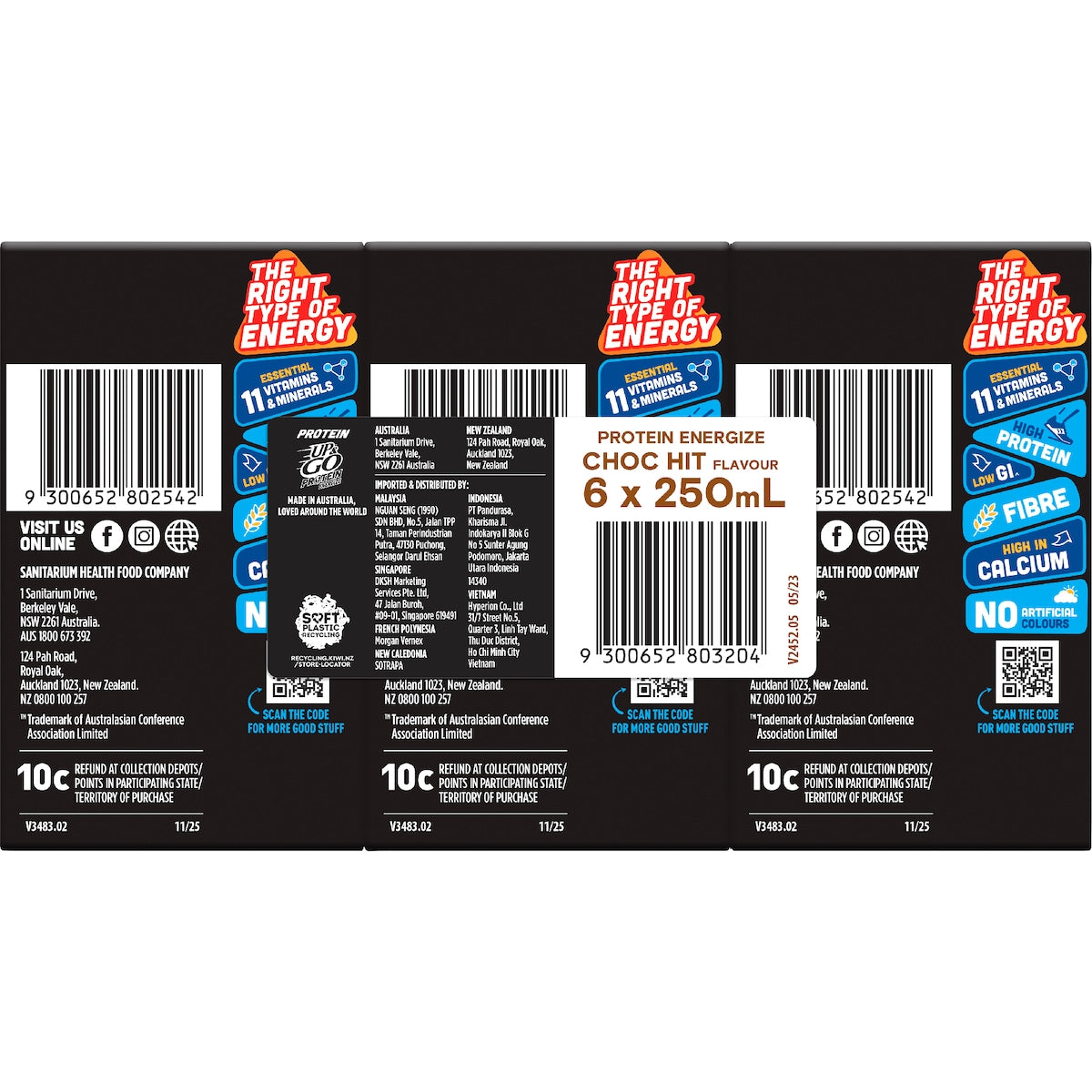 Up&go Protein Energize Liquid Breakfast Choc 250ml X 6 Pack