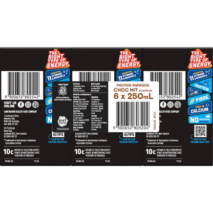 Up&go Protein Energize Liquid Breakfast Choc 250ml X 6 Pack