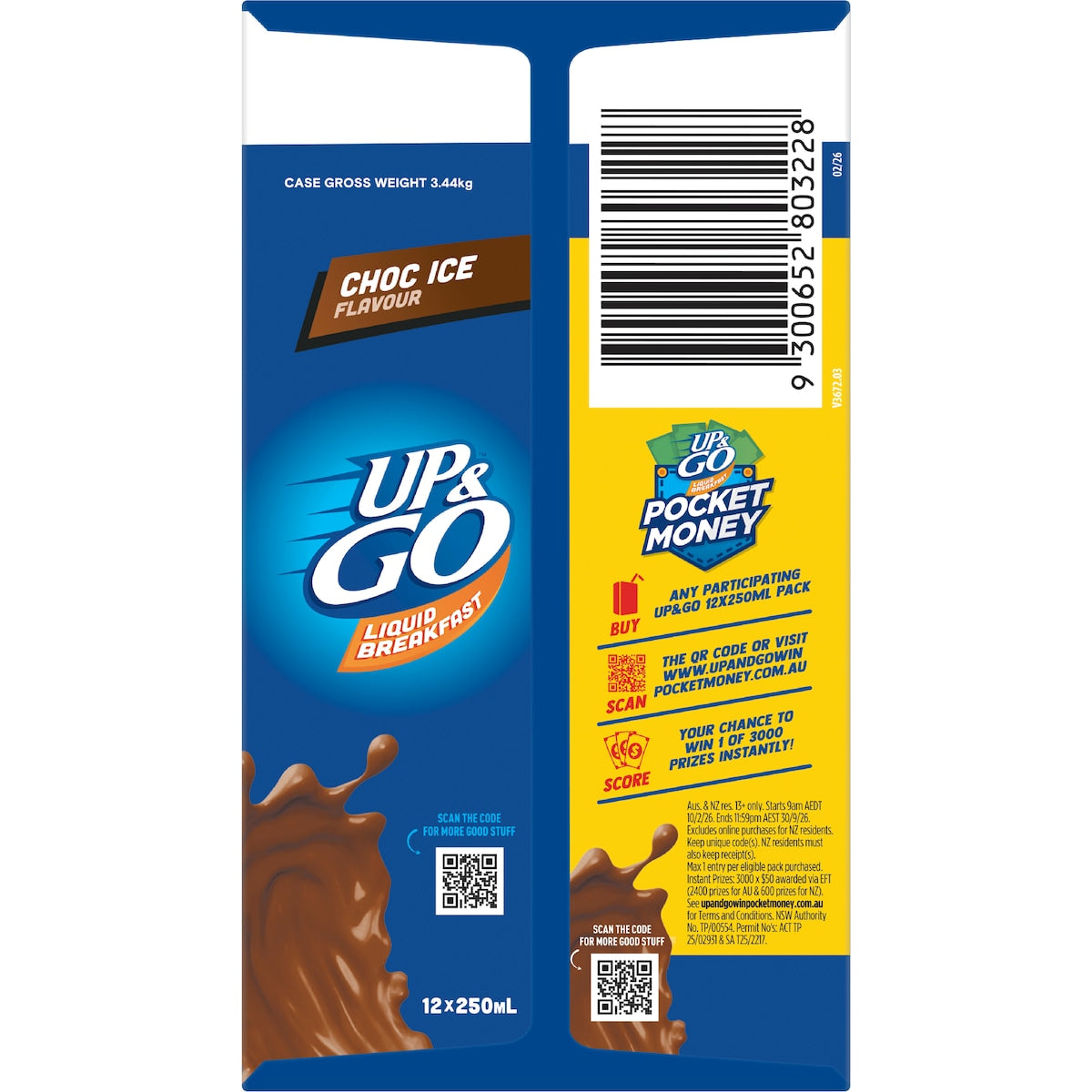 Up&go Liquid Breakfast Choc Ice 250ml X 12 Pack