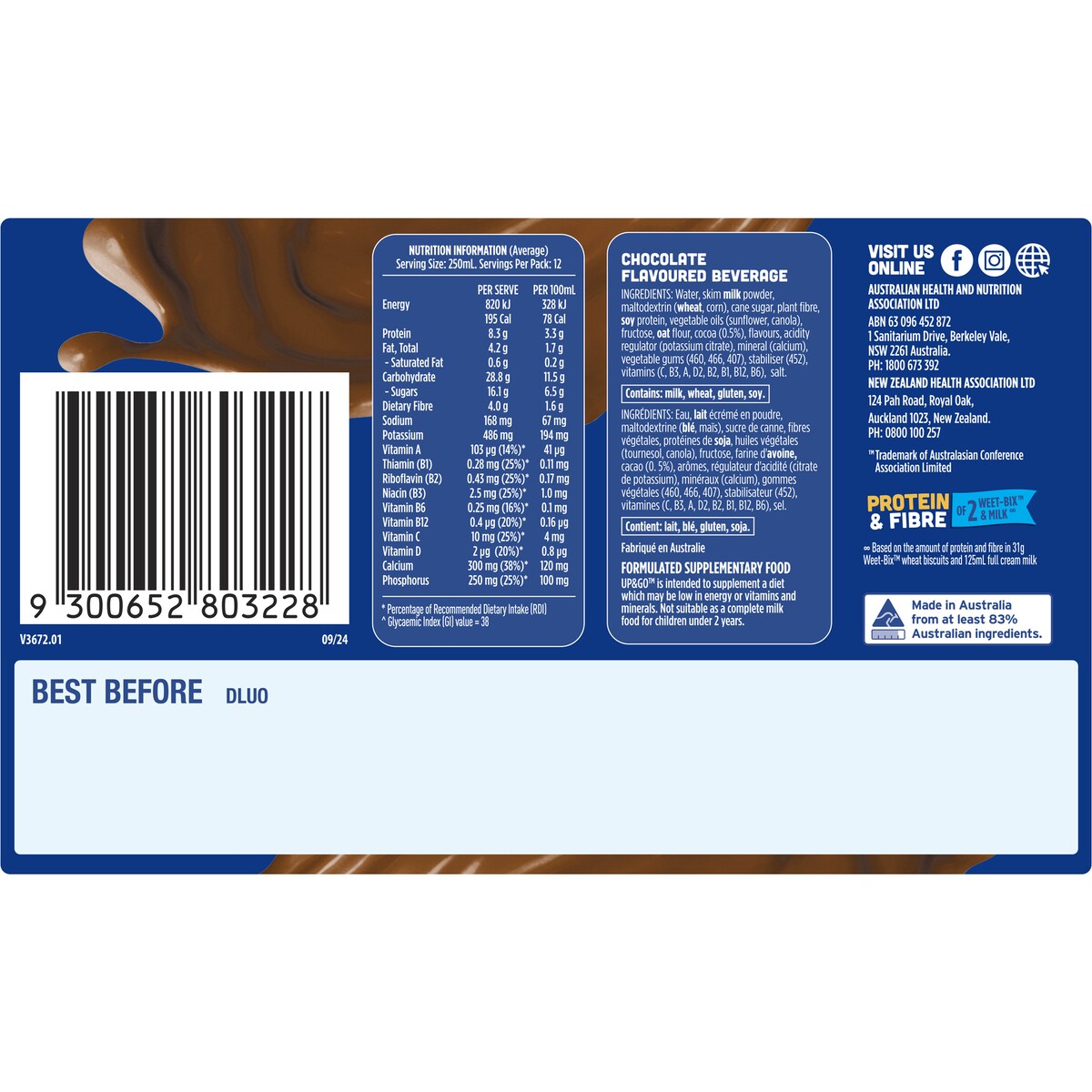 Sanitarium Up&Go Liquid Breakfast Choc Ice 12 Pack
