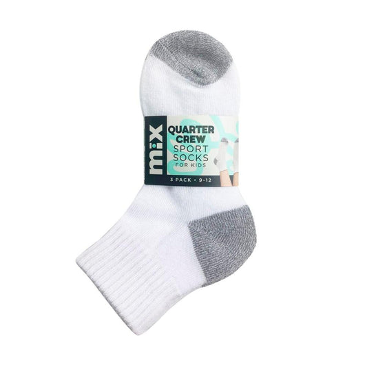 Mix Kids Qtr Crew Sport Socks White 9-12 3 pack