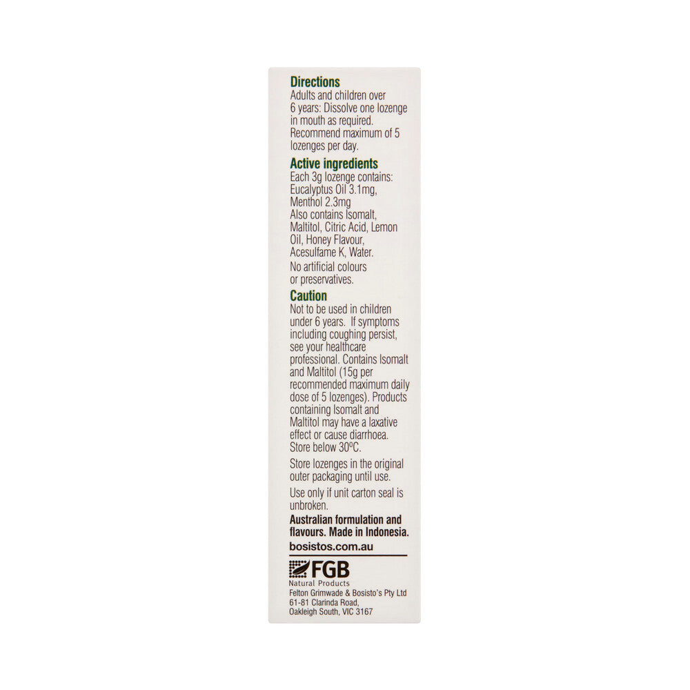 Bosisto's Eucalyptus Throat Lozenges Sugar Free - 17 pack