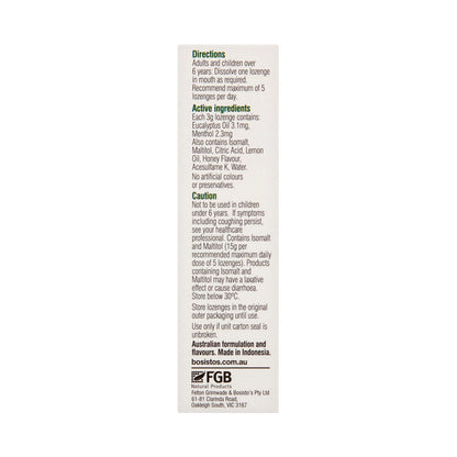 Bosisto's Eucalyptus Throat Lozenges Sugar Free - 17 pack