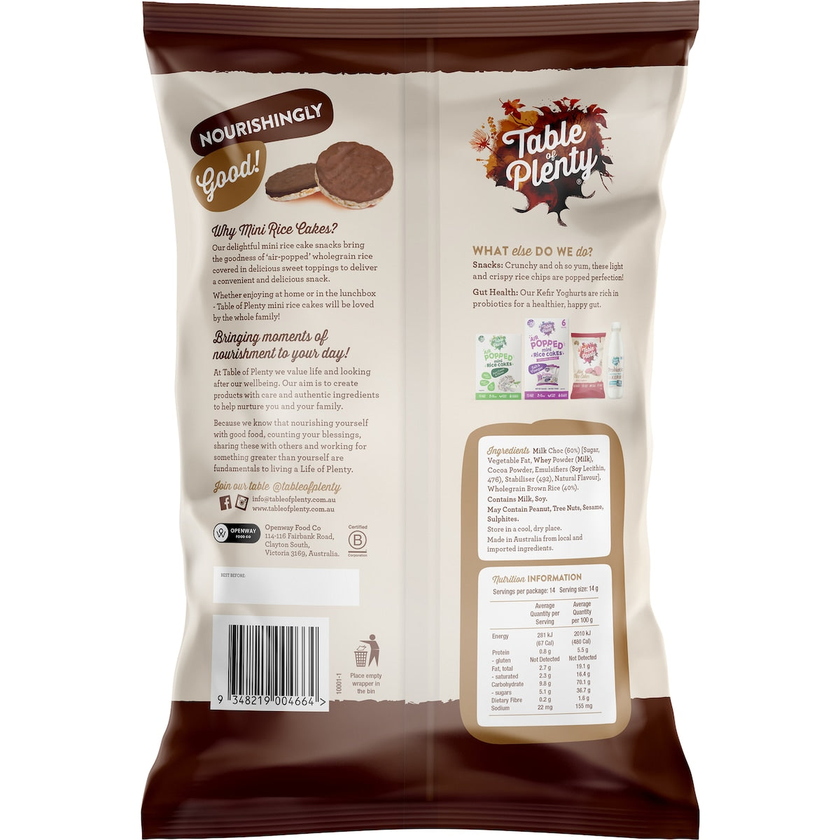 Table Of Plenty Mini Rice Cakes Milk Choc Topped Family Pack 200g