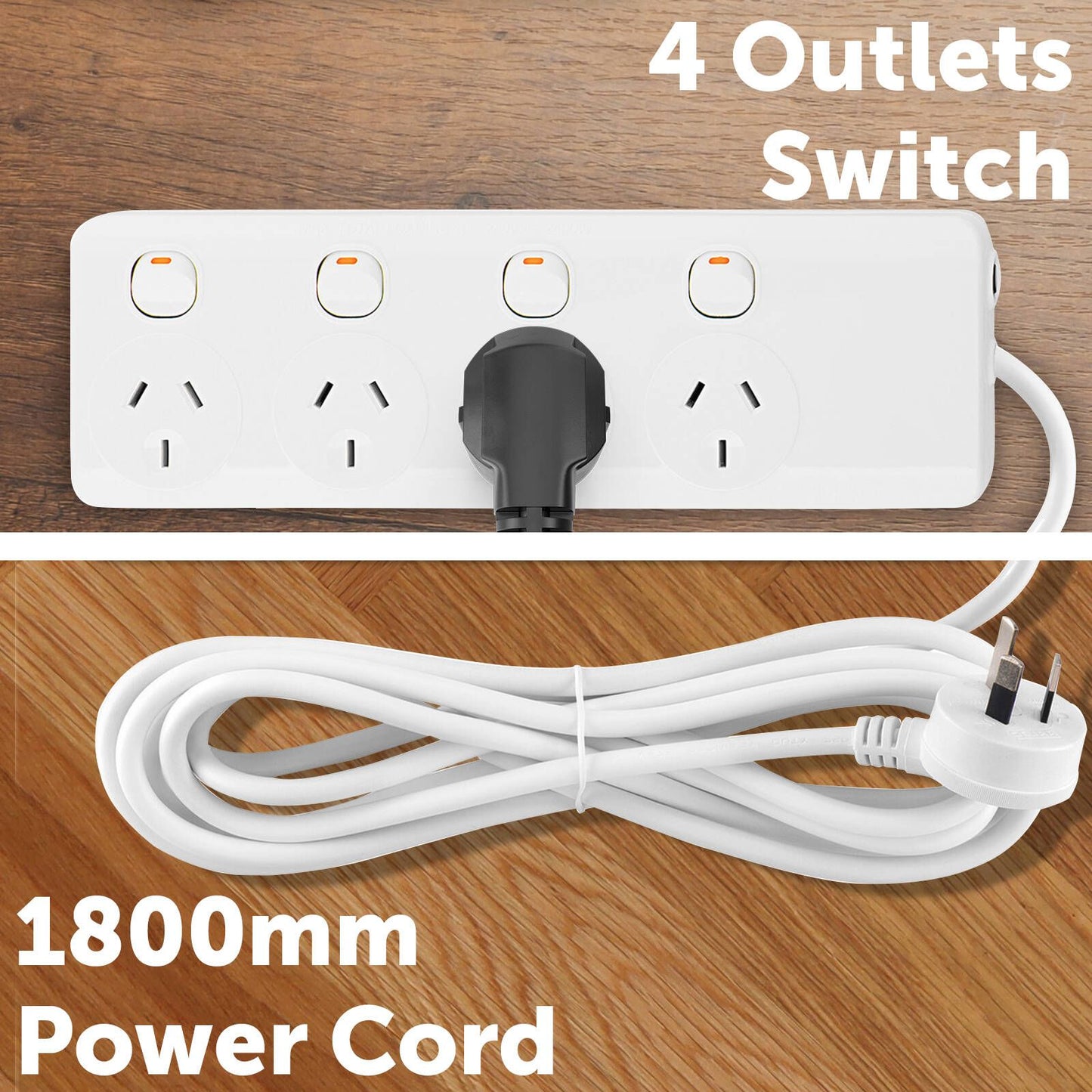 Arlec Individually Switched Powerboard - 4 Outlet - 1.8m - White