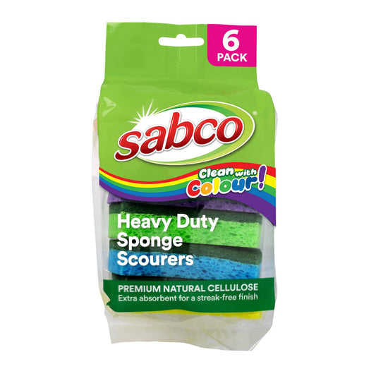 Sabco Heavy Duty Clean with Colour Sponge Scourer - 6 Pack
