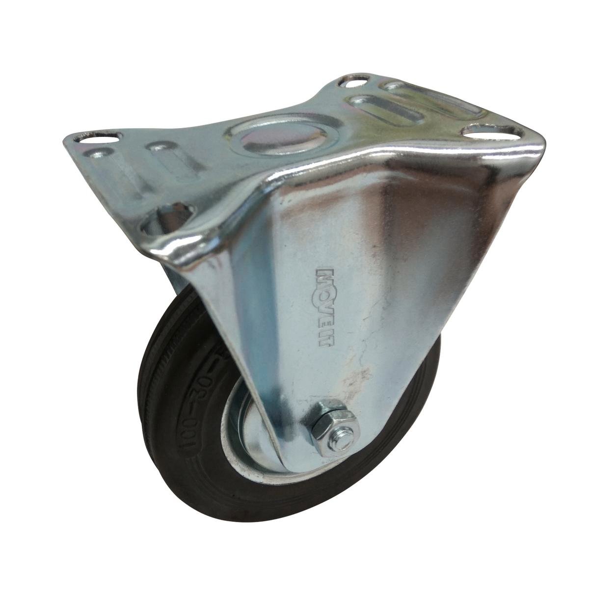 Move It 100mm Black Rubber Fixed Plate Castor 70kg Load Capacity