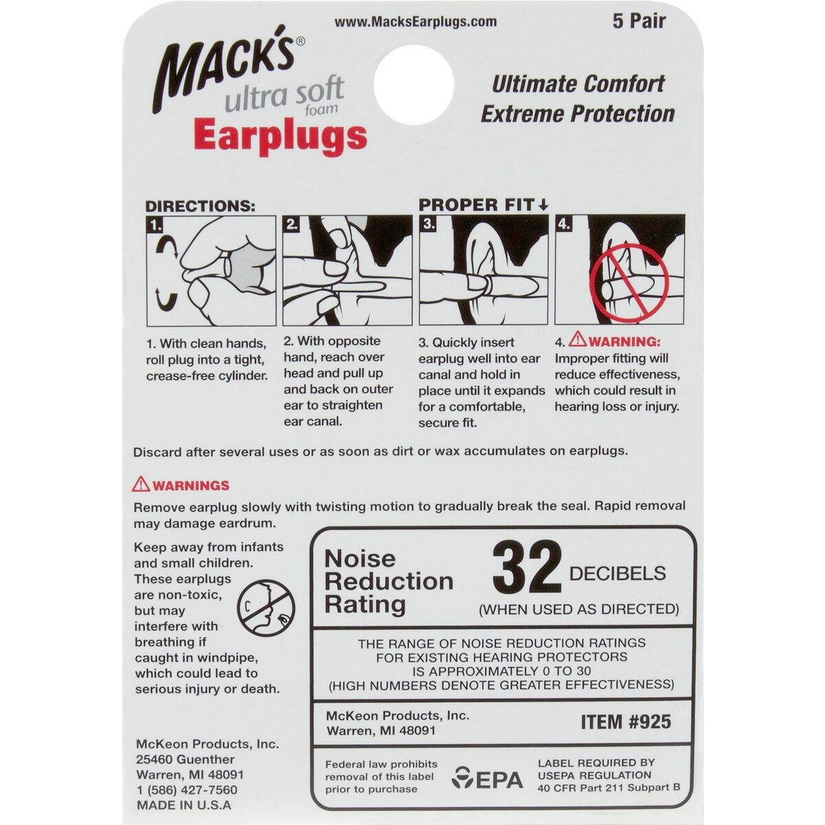 Mack's Ear Plugs Ultra Foam 5 pack