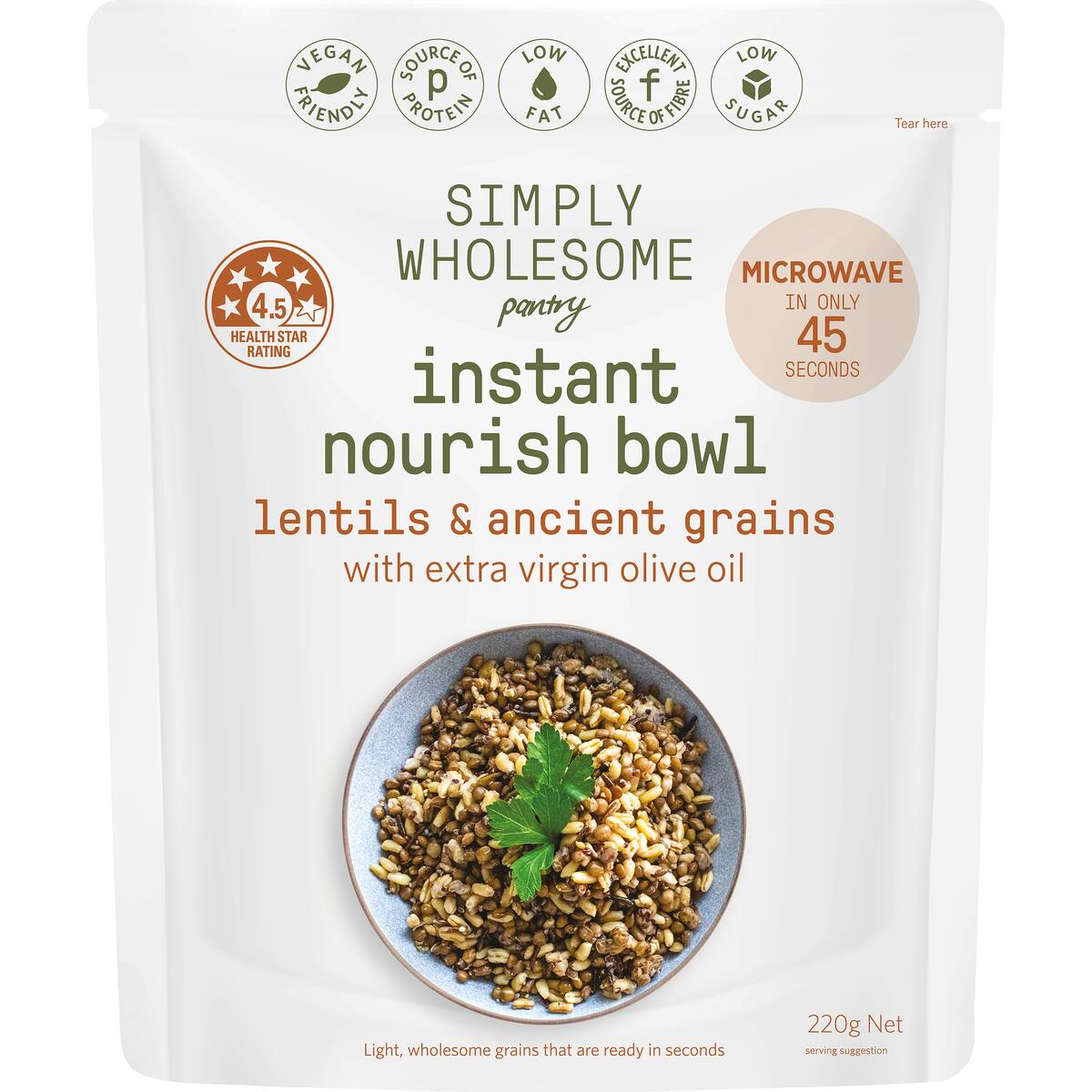 Simply Wholesome Pantry Instant Nourish Bowl Lentils & Ancient Grains 220g