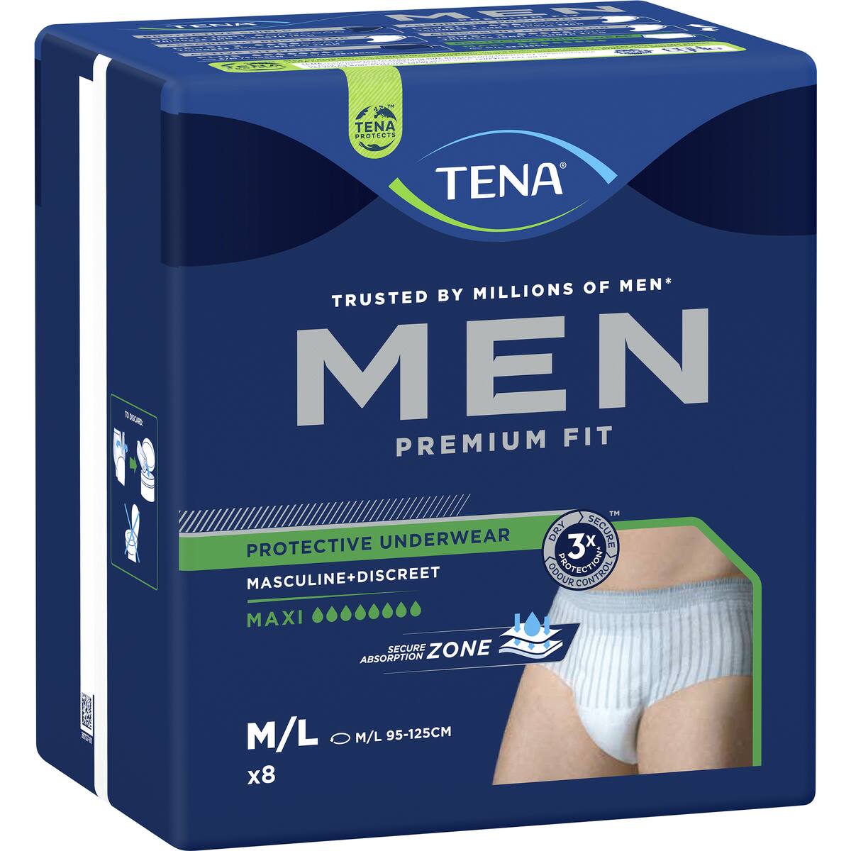 Tena Men Premium Fit Protective Underwear Level 4 Maxi M/l 8 Pack
